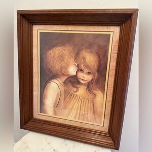 1960s Vintage Margaret Kane “A Little Kiss” Big Eyes Boy Girl Framed Art Print